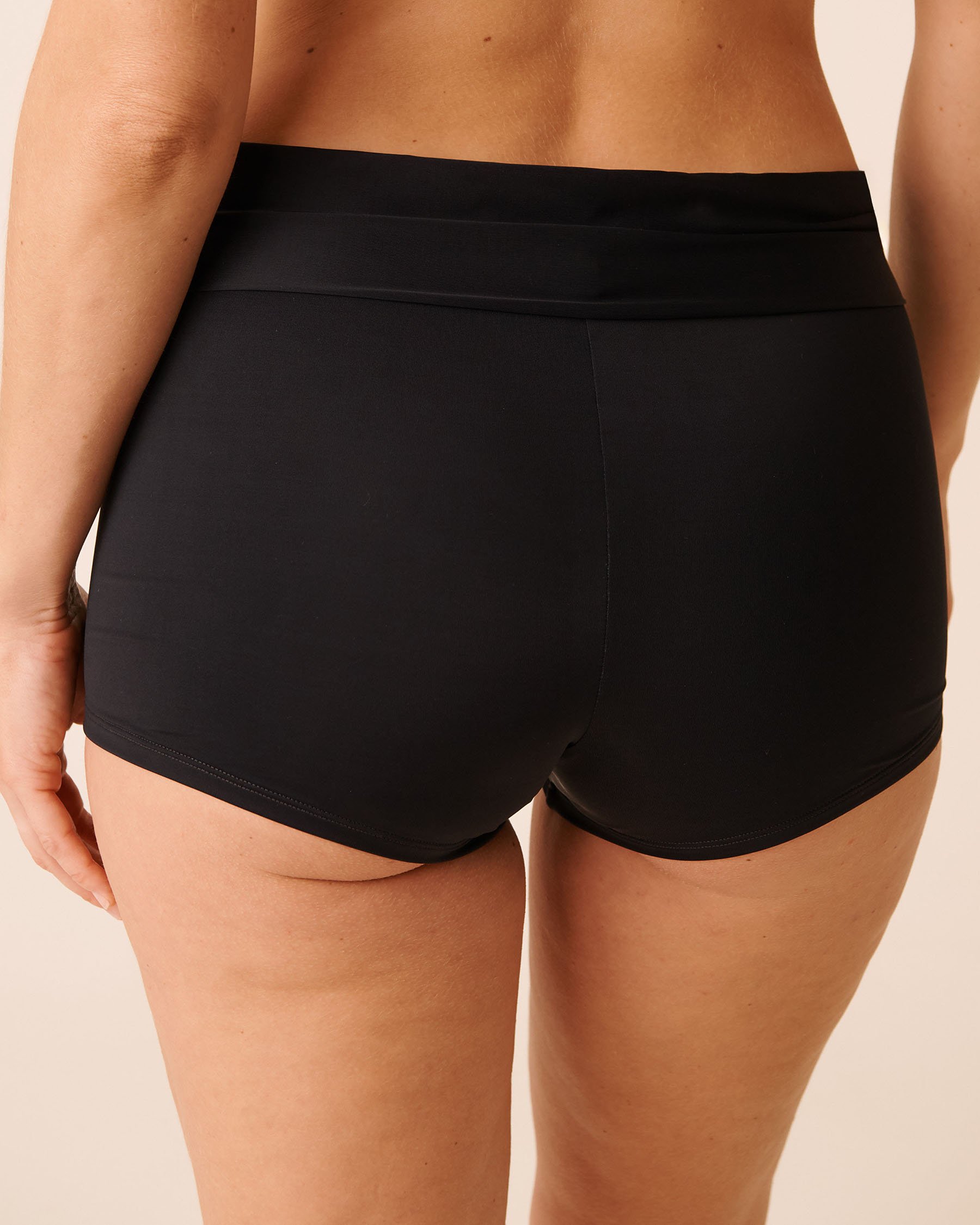 LA VIE EN ROSE AQUA BLACK Folded Waistband Boyshort Bikini Bottom Black 799-693-3-00 - View2