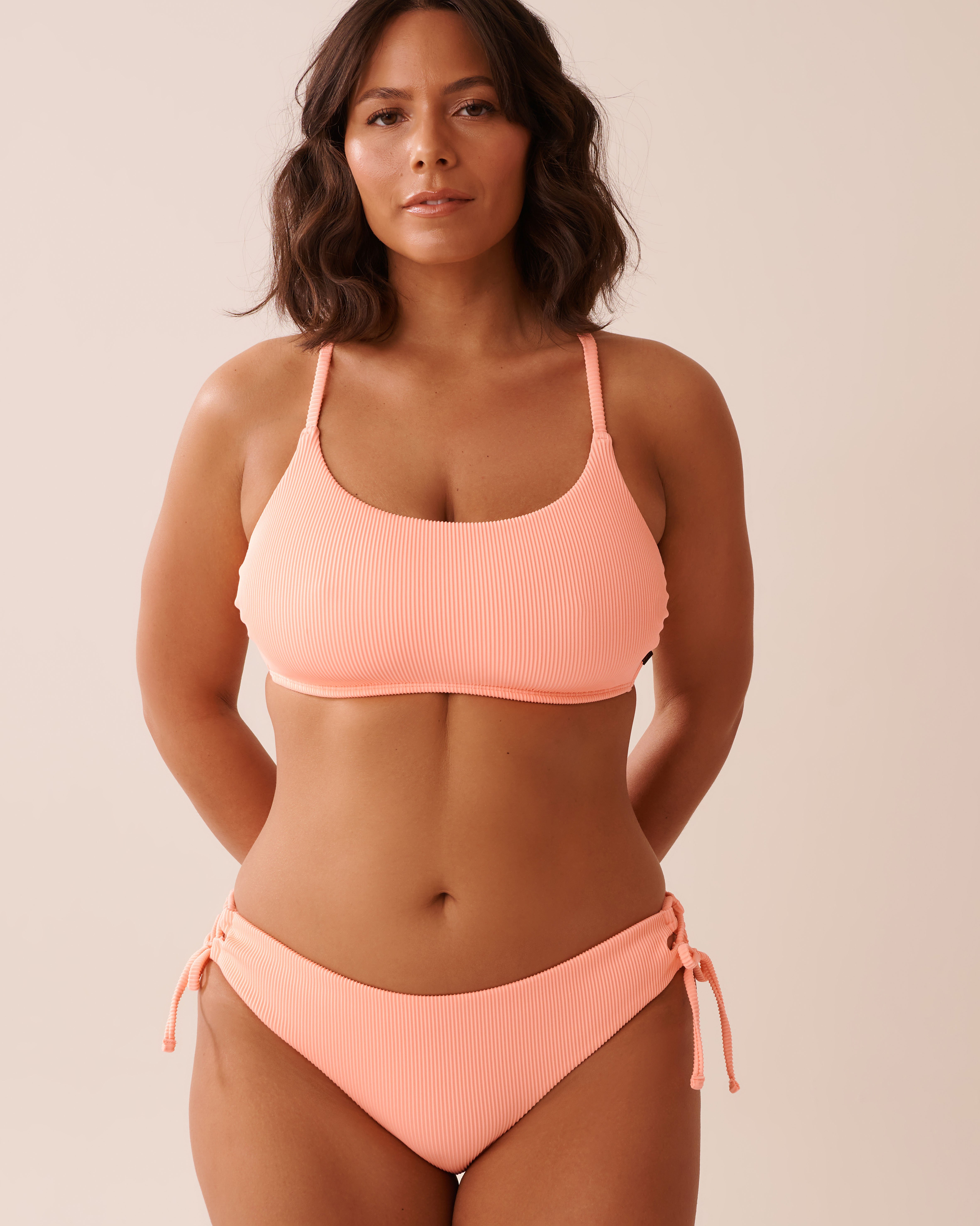 LA VIE EN ROSE AQUA CORAL PINK Side Tie Cheeky Bikini Bottom Coral Pink 70300766 - View7