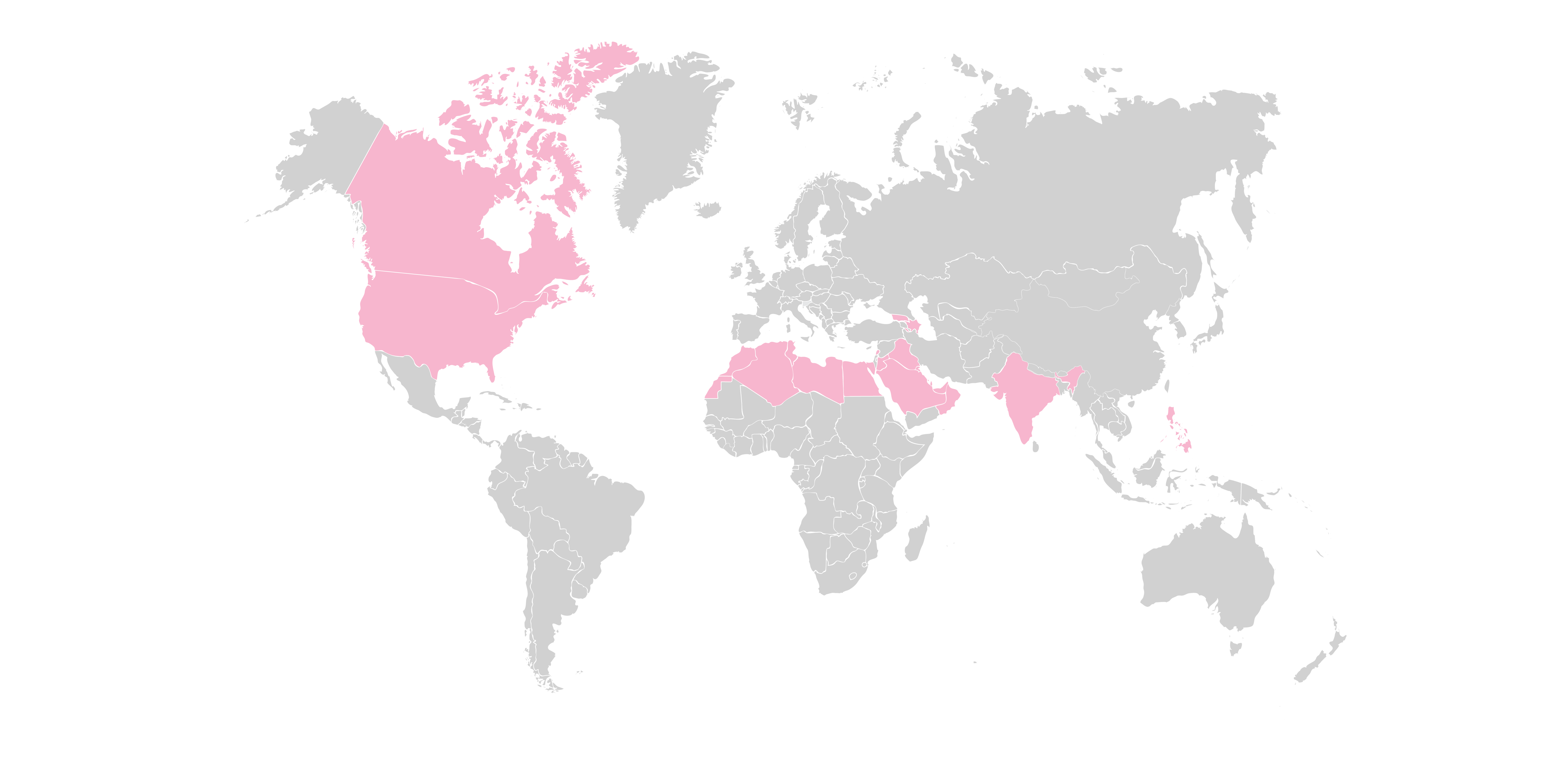Map with countries highlighted in pink to show la Vie en Rose stores